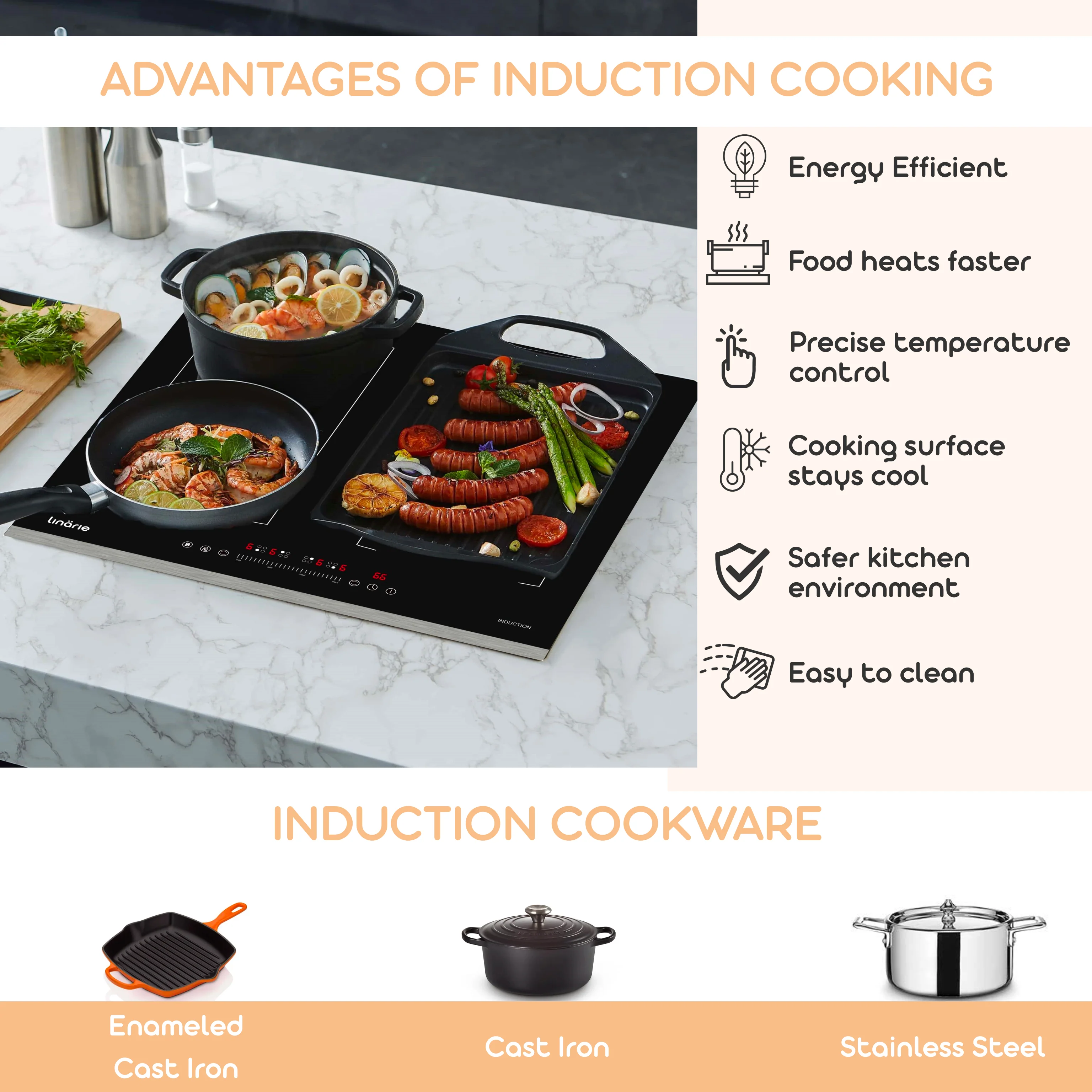 Grenoble 30cm Domino Induction Cooktop with Flex Zone LS30I1F - Image 7