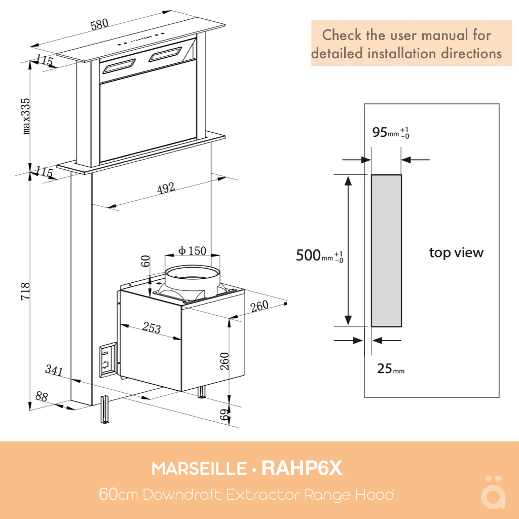 Marseille 60cm Downdraft Extractor Rangehood RAHP6X - Image 5