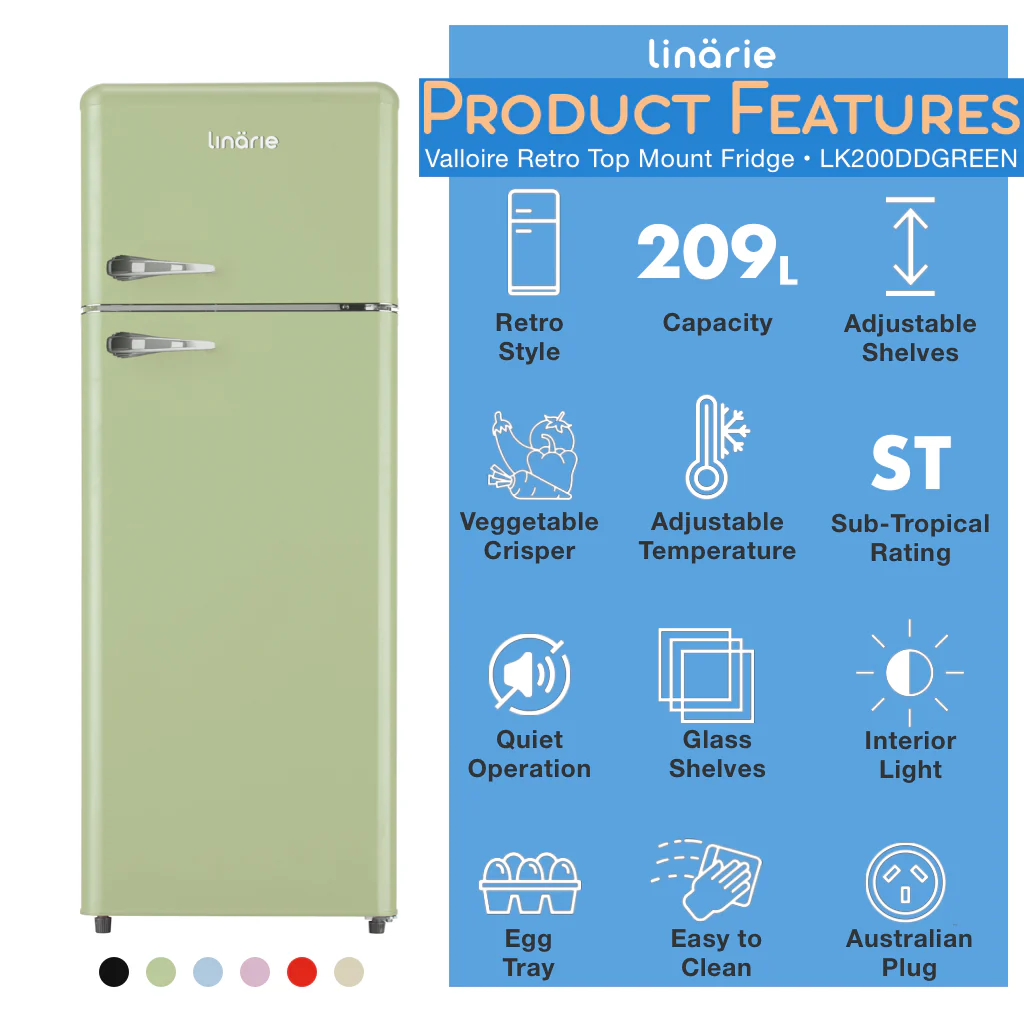 Valloire 209L Green Retro Top Mount Fridge LK200DDGREEN [PRE ORDER] - Image 14